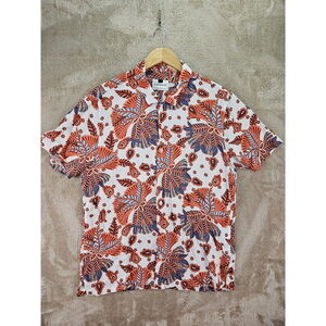 TOPMAN Hawaiian Shirt Abstract Paisley Floral Pattern Multicolor Button-down